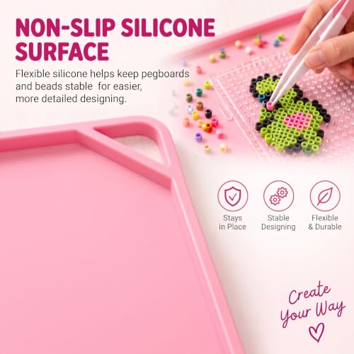 Large Fuse Bead Pegboard Mat 18.9 x 15 in, Silicone Non-Slip Craft Tray Mat - color: light pink