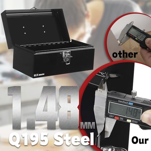 P.I.T. Metal Tool Box 12 Inch,Portable Small Toolbox with Latch,Black - color: Black, size: 12 Inch