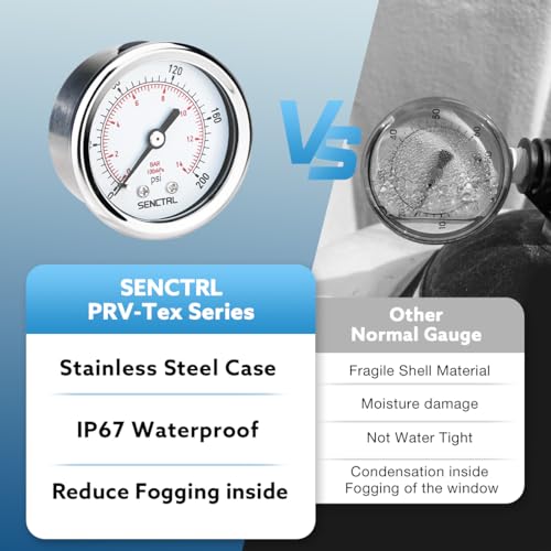 SENCTRL 0-200 Psi Pressure Gauge, 1/4" NPT Back Mount - size: 0-200Psi, style: Back Mount