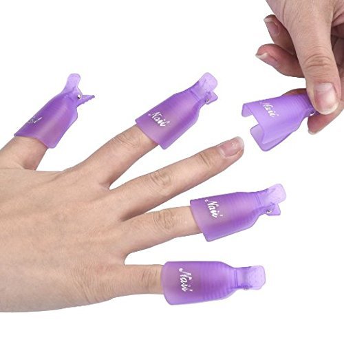 HiMo 10PC Plastic Acrylic Nail Art Soak Off Cap Clip UV Gel Polish Remover Wrap Tool (PURPLE) - color: PURPLE