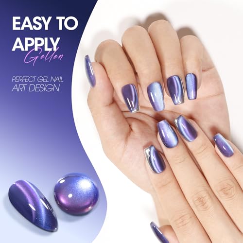 GELLEN Cat Eye Gel Nail Polish, 18ml Blue Purple Color Cat Eye Gel Polish with Magnet Stick, Holographic Glitter Cat Eye Nail Polish Soak Off Nail Art Manicure at Home - color: No.897-Galaxy Blue