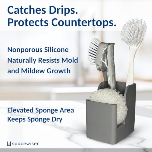 Spacewiser Silicone Sink Caddy – Sponge Dish Brush Holder for Kitchen Sink - color: Modern Gray