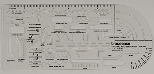 Traceease Traffic Accident Investigator Inlay Template 10.25 x 4.5 Inches Traffic Accident Sign Symbols, Plastic Measuring Ruler-1/16 Thick Template
