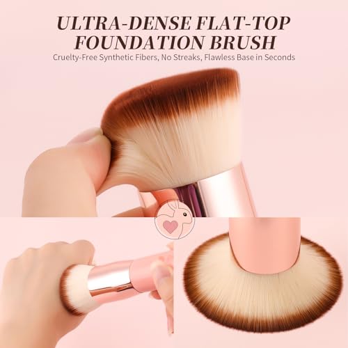 DUcare Foundation Brush for Liquid Makeup,Flat Top Kabuki Foundation Brushes - Premium Makeup Brush for Liquid, Cream, Powder,Buffing, Blending,Pink - color: Pink