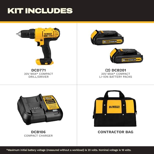 DEWALT 20V Max XR Drill Driver, Battery and Charger (DCD771C2)