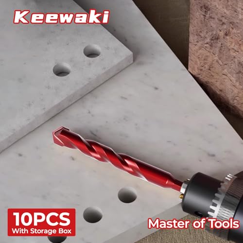 10-Pack 3/16" Hex Shank Carbide Masonry Drill Bit Set with Case - size: 3/16" (10-Pack, Flat)