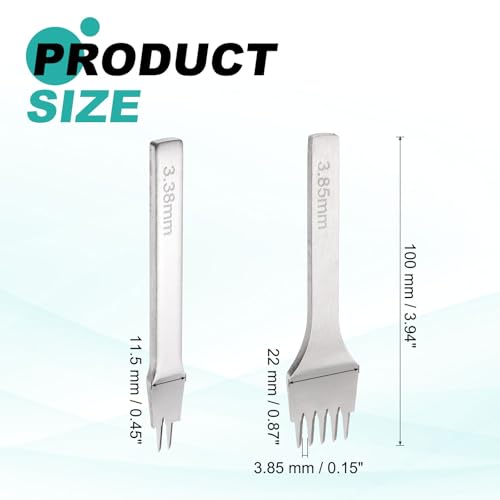 HARFINGTON 2Pcs Leather Stitching Punch 3.85mm 2/5 Prong Carbon Steel Leather Punch Hole Tool Chisel for DIY Craft Handbag Wallets Card Belt Holders Key Holders Belts, White - color: White, size: 3.85mm 2/5 Prong