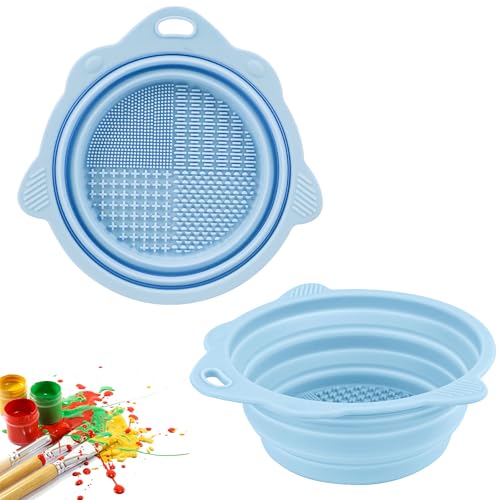 2 Pack Foldable Paint Brush Cleaner Brush Washer, Cleaning Rinse Cup for Acrylic, Watercolor, Oil Painting, Gouache Painting, Makeup Brush Cleaner for Brushes, Powder Puffs, and Sponges (Blue) - color: Blue