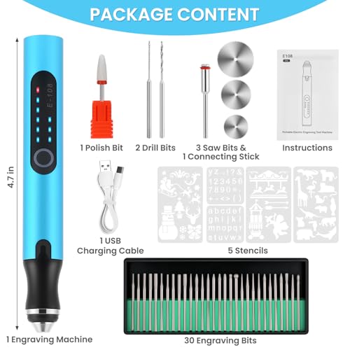 Electric Engraving Pen with 37 Bits for Wood Glass Stone Carving (Blue) - color: Blue