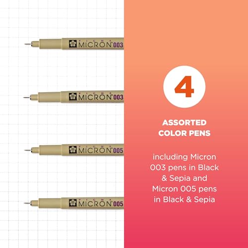 Sakura Pigma Micron Fineliner Pens, Black and Brown, 003 & 005, 4 Pack - style: Fine Tip