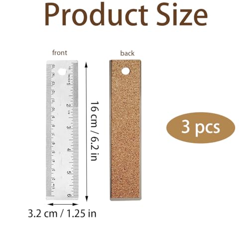3 Pack 6-Inch Stainless Steel Metal Ruler with Non-Slip Cork Backing - color: 3 pcs(6 Inch)