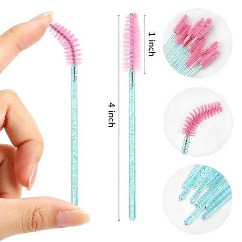 Elisel 100pcs Disposable Mascara Brushes with Container, Mascara Wands Makeup Brushes Applicators Kits for Eyelash Extensions and Eyebrow Brush (Blue Pink) - color: Blue Pink