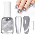 MIZHSE Quick Dry Cat Eye Nail Polish, Silver Magnetic Nail Polish Glossy - color: Cat Eye Silver
