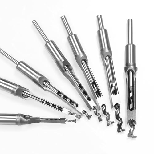 7PCS Square Hole Drill Bit Set for Wood, Woodworking Mortising Chisel Drill with 6.4/8/9.5/10/12.7/14/16mm Sizes, Includes Square Hole Drill Bit Adapter for Precise Woodworking Drilling - style: Bundle Set (7PCs)