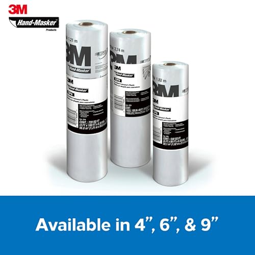 3M Hand-Masker Contractor's Plastic Film, 108" in x 90' Feet, Unfolds to Full Width, Contains Job Site Dust & Overspray, For Painting, Drywall Texturing, Wall Finishing & Floor Standing, 1 Roll (CP9)