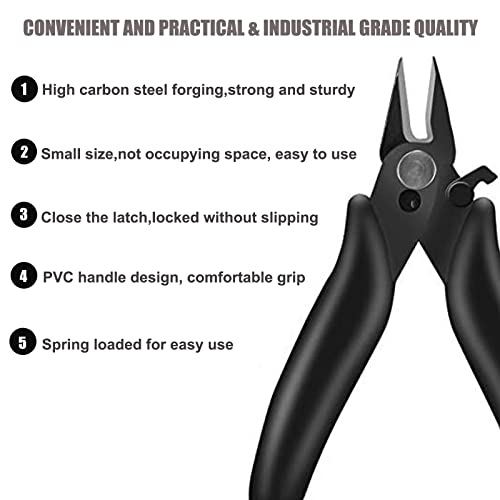BOENFU 3.5 Inches Mini Cutter with Lock, Flush Cutters, Small Wire Snips, Micro Wire Cutter with Spring, Black - color: 3.5 Inches - 1 Pack - Black Handle