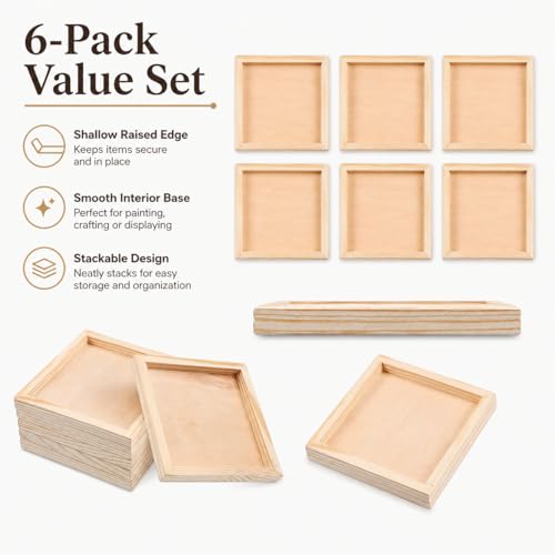 DECHOUS 6-Pack Unfinished Wood Trays, 4.72-Inch Square