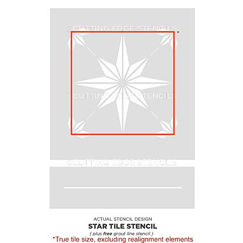 Cutting Edge Stencils Star Tile Stencil - Large Floor Stencils for Painting - Reusable Mylar Floor & Wall Paint Stencil - DIY Home Makeover Decor (Medium 8x8) - size: Medium (8"x8")