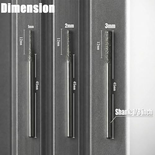 30 Pcs 1mm/2mm/3mm Needle Shape Diamond Bur Bead Reamer, 1/8'' Shank - color: Needle shape burr(1mm.2mm.3mm)