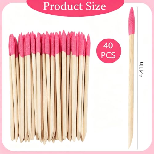 40Pcs Disposable Sanding Sticks for Plastic Models & Manicure, Double Headed Natural Wooden Cuticle Pusher File Pumice Stone Fine Detailing Tool - color: Pink