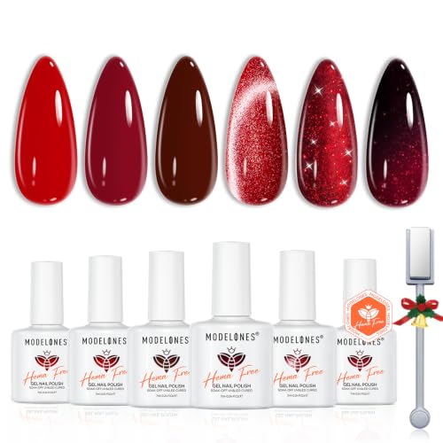 modelones Red Cat Eye Gel Nail Polish Set 6 Colors Hema Free Burgundy - color: A A4 Classic Red