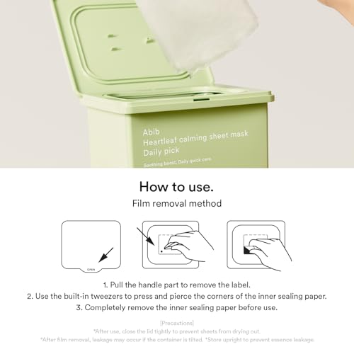 Abib Heartleaf Sheet Mask Daily Pick, 30 Sheets, Korean Skincare Soothing Face Mask - color: Heartleaf