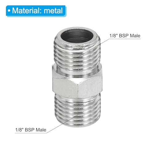 PATIKIL 1/8 to 1/8 Air Brush Hose Adapter, 1PCS 1/8" BSP Male to 1/8" BSP Male Fitting Conversion Adapter Nipple Metal Connector for Air Compressors - size: 1/8" BSP Male to 1/8" BSP Male