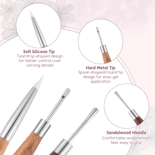 2 Pcs Dual-Ended Silicone Nail Art Sculpture Pens, 3D Gel Carving & Metal