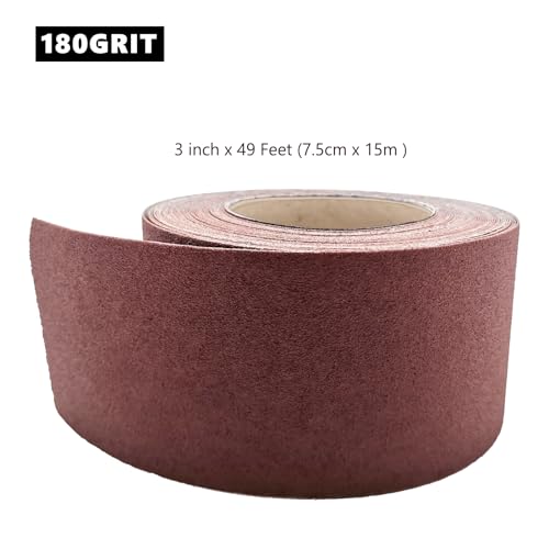 180 Grit Sandpaper Roll, 3 Inch x 49 Feet Emery Cloth Roll Aluminum Oxide Abrasive Paper Roll Continuous Sandpaper for Metalworking, Woodworker, Furniture Repair, Sanding Automotive Plumbing - size: 180 Grit