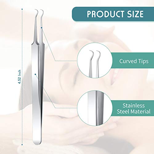 Honoson 3 Pcs Blackhead Tweezers Stainless Steel Tip Tool, Silver - color: Silver