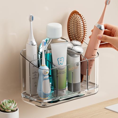 MOPMS Toothbrush Holders for Bathrooms with 5 Slots Adjustable Dividers - color: Grey
