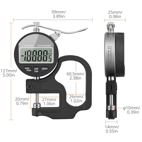 Neoteck Digital Thickness Gauge 0.5inch/12.7mm,0.0005inch/0.01mm Accuracy - color: Silver-grey, size: 0-0.5"/0.0005"