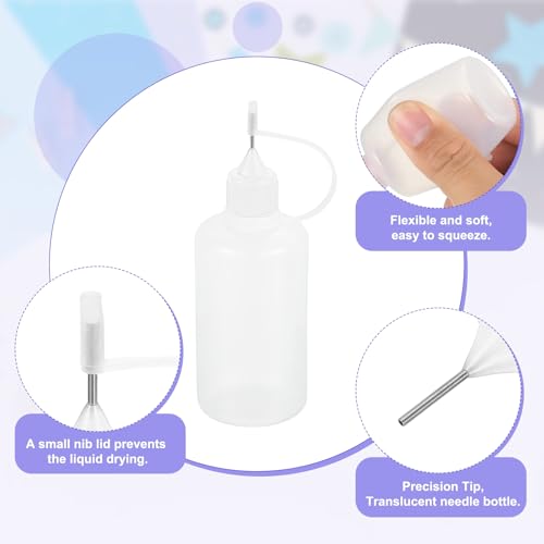 MECCANIXITY 5Pcs Needle Tip Squeeze Bottle, 50ml/1.69oz Glue Tip Applicator Bottles Plastic Liquid Glue Bottle for Paper Crafts, Painting, Oil, Ink(White, with 5 Funnel) - color: White, size: 50ml/1.69oz