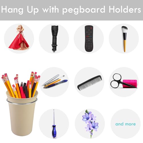 Pegboard Cups With Loops 6 Pack Peg Board Organizer Pencill Holders (Khaki) - color: Khaki