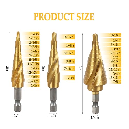 Step Drill Bit Set - DWA1790IR for Dewalt Double Spiral Flute Step Bits