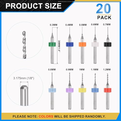 PATIKIL 20Pcs 0.3mm-1.2mm Micro Drill Bits Set Carbide Tungsten Steel - size: 0.3-1.2mm