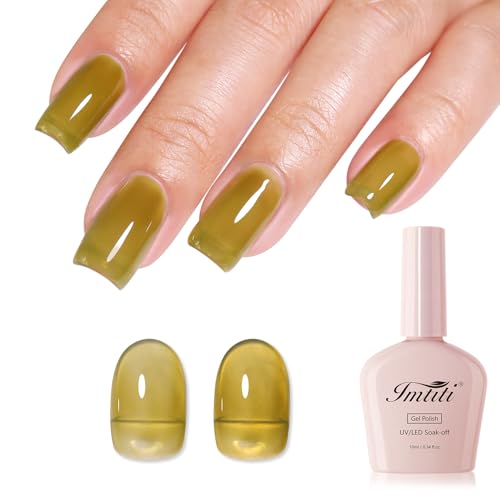 Olive Green Jelly Gel Nail Polish, Army Green Sheer Translucent UV Gel Polish for Nail Art Soak off UV Led 10ML - color: Jelly-Olive Green