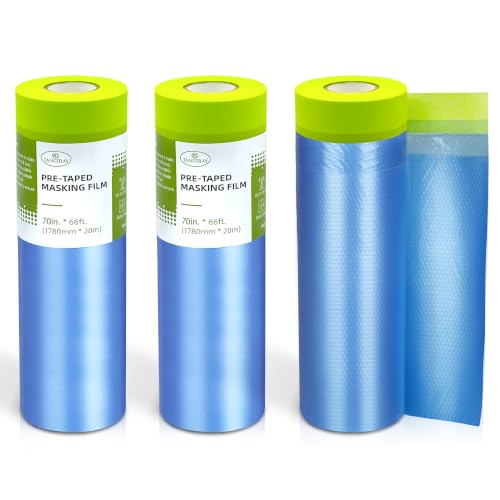 Tangibay Pre-Taped Masking Film for Painting, 70" x 66', 3 Rolls - size: 3 Rolls: 70"x66'