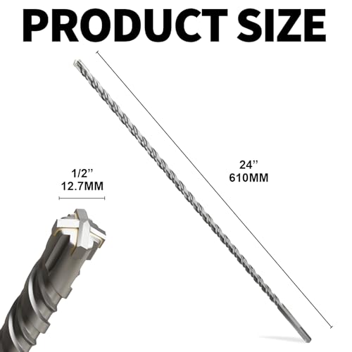 SDS Plus Rotary Hammer Drill Bits, (1/2"*24"-12.7mm*610mm) - 4 Carbide Cutting Edges, Ideal for Masonry| Heavy-Duty Masonry |Hammer Drill Bits for Precision Drilling - size: (12.7mm*610mm)