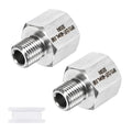 M METERXITY 2-Pack Garden Hose Adapter, Stainless Steel 1/2" NPT Female x M14x1.5 NPT Male Threaded Connector with Sealing Tape Garden Hose Convert Fitting for Pipe Fitting/Shower - size: 1/2" NPT Female x M14x1.5 NPT Male