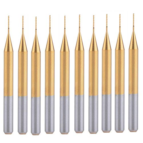 10Pcs 1/8'' Shank, 0.4mm Cutting Diameter,CNC End Mill, Titanium Coat Carbide End Mill Engraving Bits CNC Rotary Burrs Tool for PCB Mould Plastic Fiber Carbon Fiber Hardwood - size: 0.4mm