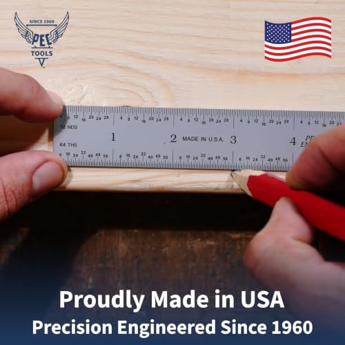 PEC Tools 12" Metal Ruler, Rigid, 4R Graduation, Steel Measuring Tool
