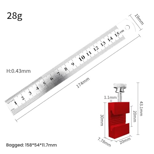 1 PCS Aluminum Alloy Carpenter's Ruler Stoppers Steel Ruler Precision Scribe and Marking Gauge, for Woodworking and Measuring 15CM - color: Red, size: 15cm