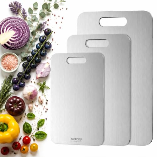 3-Piece Titanium Cutting Board Set, Double-Sided Titanium Chopping Boards for Kitchen, Dishwasher Safe Prep Boards for Meat, Fruits, Vegetables and Raw Cooked Food Separation