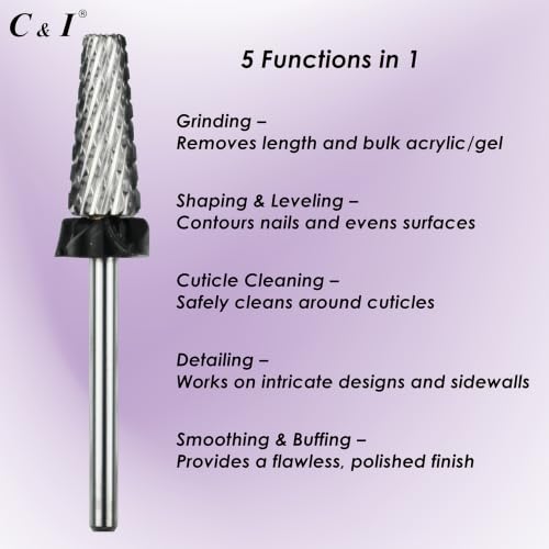 C & I 5 in 1 Nail Drill Bit for Nail Techs Remove Acrylic & Gel, XC - color: Black