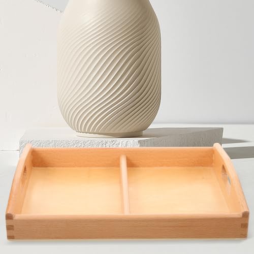 UPKOCH Small Wooden Montessori Tray with Handles, 2 Compartment
