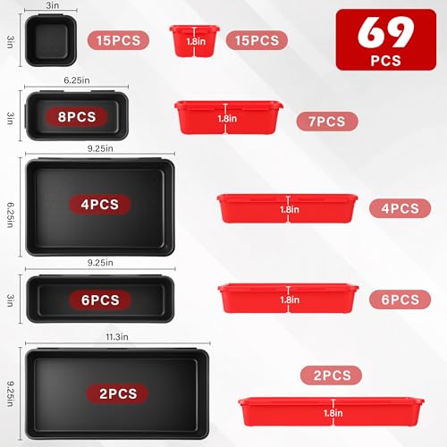 TOOLEAGUE 69Pcs & 5 Sizes Tool Box Organizer with 15Lb Magnetic Pickup Pen - size: 69Pcs with 15Lb Magnetic Pickup Pen