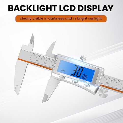 Digital Caliper, Rechargeable Digital Calipers with Backlight LCD & Auto-Off, Stainless Steel Measuring Tool, Inch/MM/Fraction Conversion for 3D Printing DIY Woodworking 6 Inch - size: 6-IN