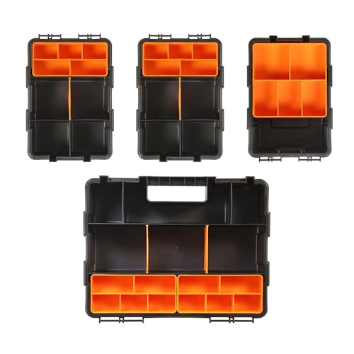 Torin AG421B Hardware & Parts Organizers: 4 Piece Versatile And Durable Storage Toolbox for Bolts, Screws, Nails, Nuts and Small Hardware, Black/Orange - size: 12 inches