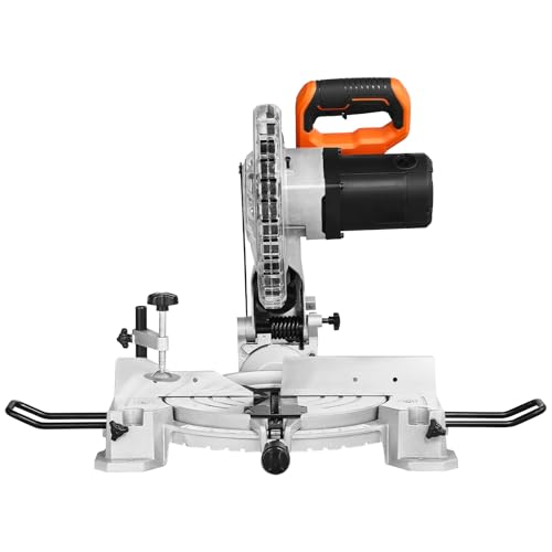 VEVOR Compound Miter Saw, 10-Inch Blade, 15 Amp Motor, 60-Tooth, Corded Single Bevel 0-45°, LED Precision Alignment, Angle Adjustable, Lightweight Cast Aluminum Base, for Wood, Composite Decking - size: 10“